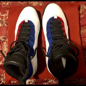 Red white and blue Jordan sneakers